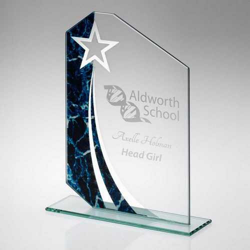 Glass Plaque With Blue|Black Marble Design